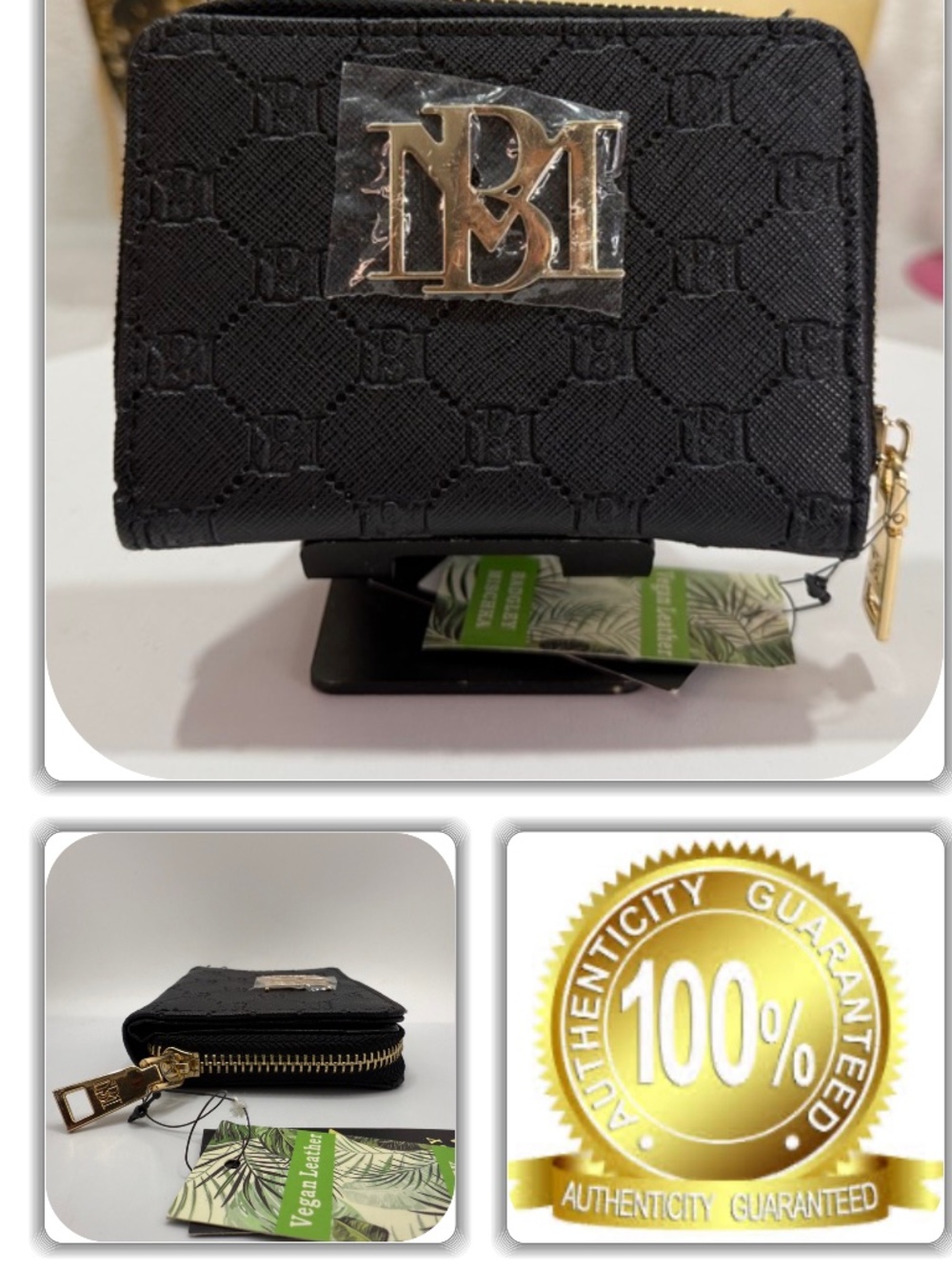 NWT-ELEGANT BADLEY MISCHKLA MONOGRAM BLACK VEGAN LEATHER WALLET!